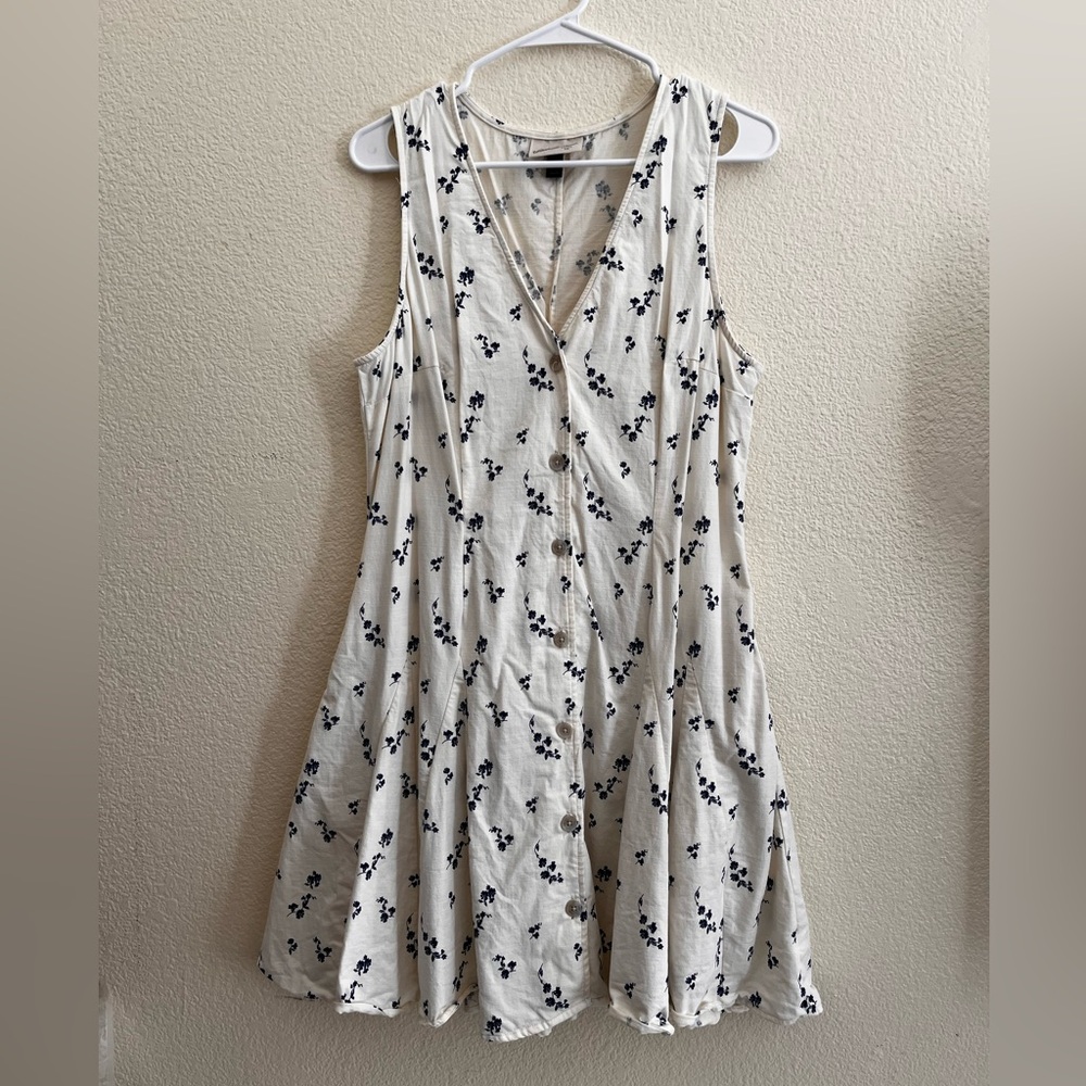 Universal Thread cream & Blue Floral Button-Front Godet Mini A-Line Dress